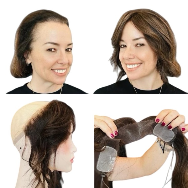 Brown color Hair Topper for Receding Hairline Remy Virgin 100 Russian Human Hair Topper for Thinning Hairline swiss Lace