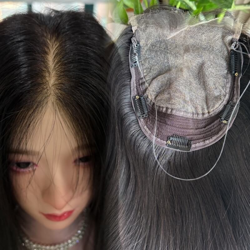 Virgin Human Hair Topper for Women-Straight HD Lace Base Breathable & Realistic Scalp